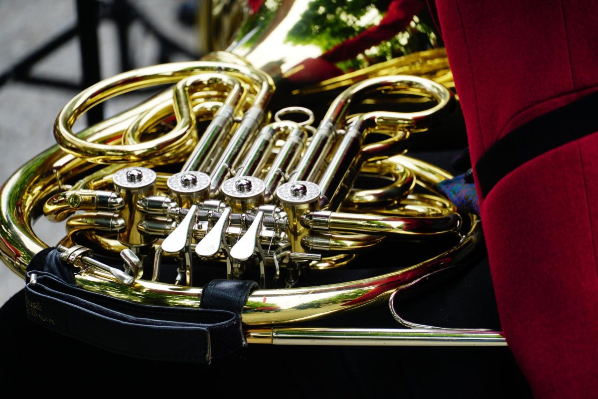 A French horn, an instrument used frequently in bands. (Courtesy of Wirestock) 