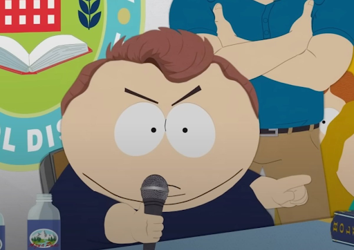 Cartman is debating people at a school (Google images)